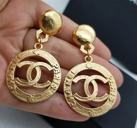 chanel gold hoop earrings|vintage chanel hoop earrings.